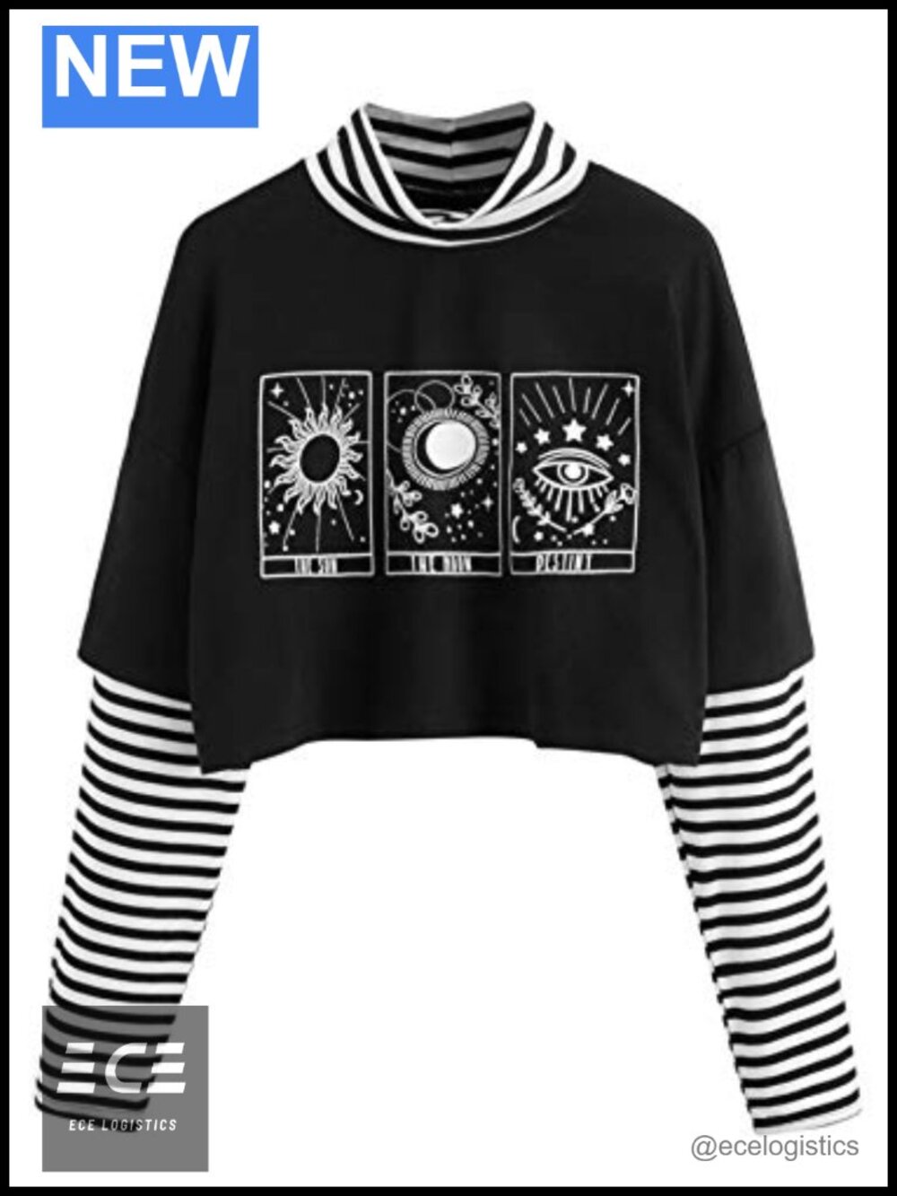 Women's Striped Crop Top Long Sleeve Graphic Casual T-Shirt